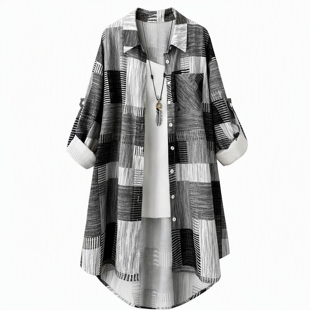 Casual Loose Fit Plaid Long Sleeve Shirt Plus Size Sun Protection Outerwear for Spring and Autumn