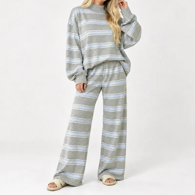Women’s Striped Mock Neck & Wide Leg Two-Piece Set