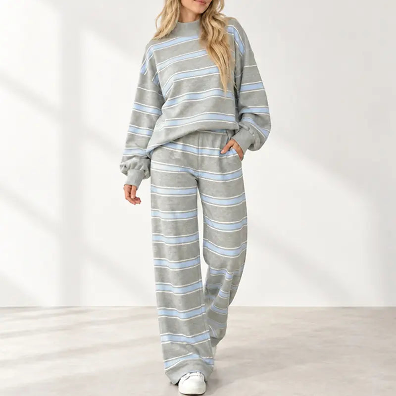 Women’s Striped Mock Neck & Wide Leg Two-Piece Set