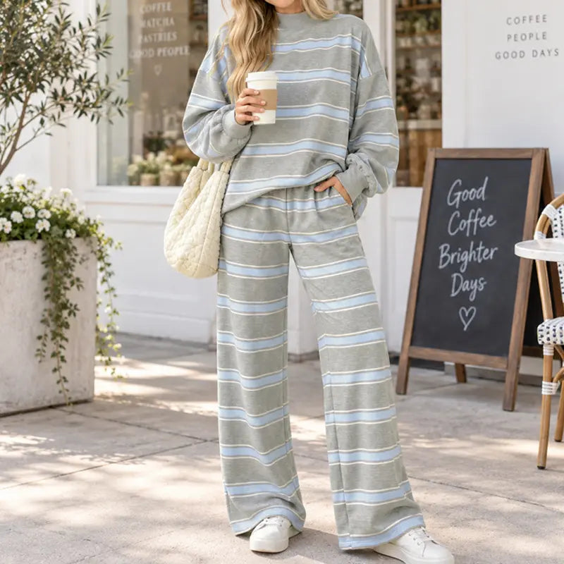 Women’s Striped Mock Neck & Wide Leg Two-Piece Set