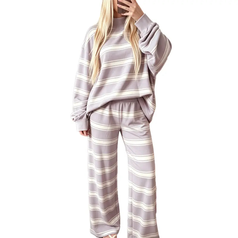 Women’s Striped Mock Neck & Wide Leg Two-Piece Set
