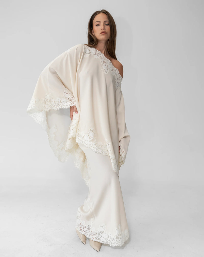 Almond Drift Lace Satin Top